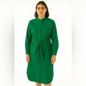 NWT Boden Long Sleeve Green Button Down Shirt Dress With Waist Tie Size 8
